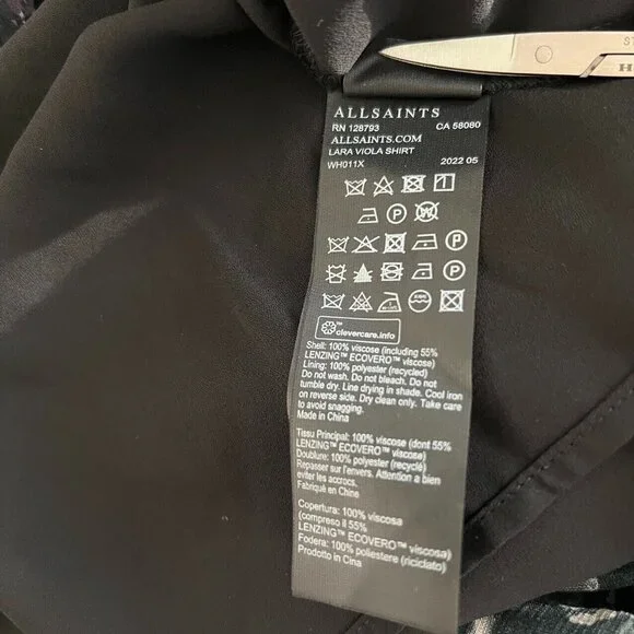 NWOT AllSaints women's Lara chiffon Shirt buttons closure Black Blouse Size 6 - Picture 10 of 14